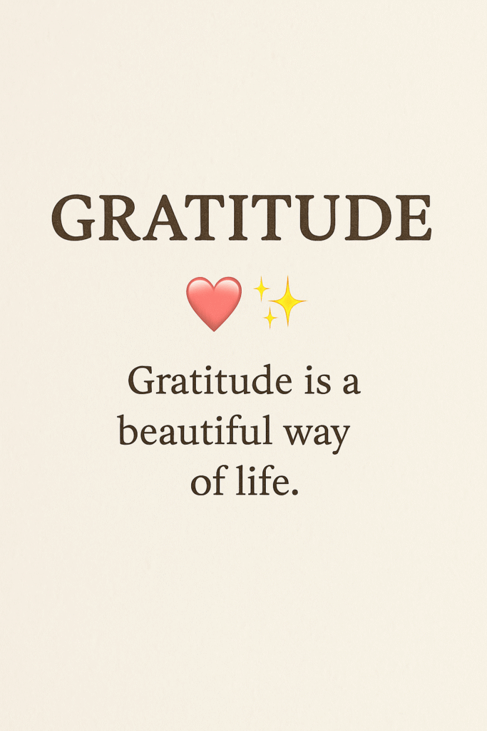 A digital image showing the word "GRATITUDE" written in bold, white letters on a wooden surface, surrounded by soft, warm light. A peaceful, rustic setting evokes feelings of mindfulness, appreciation, and simplicity.